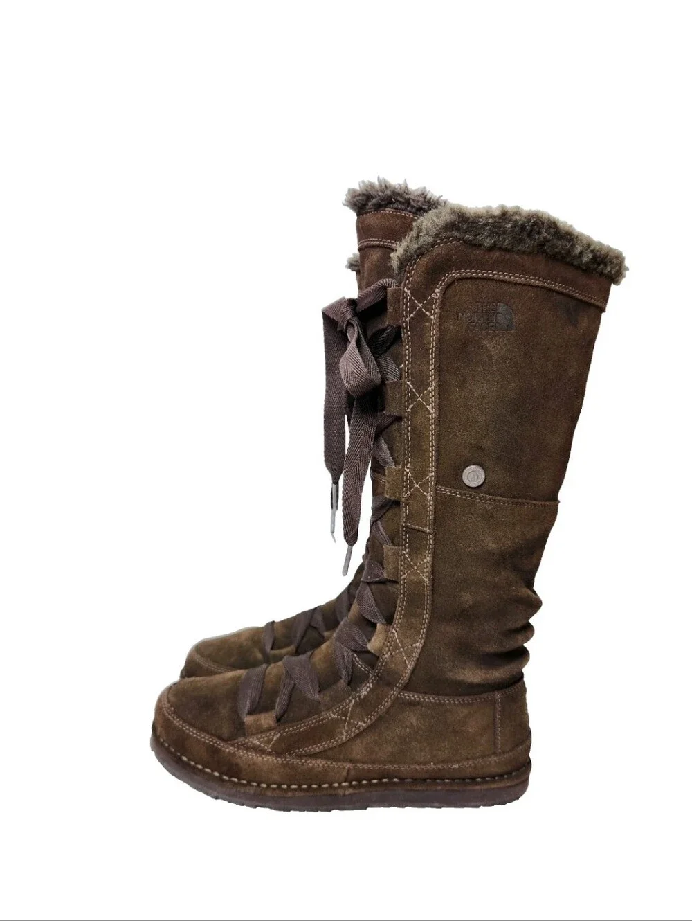 The NORTH FACE Tall Suede Boots Fur Trim Sz 8 Brown Waterproof Insulated Winter